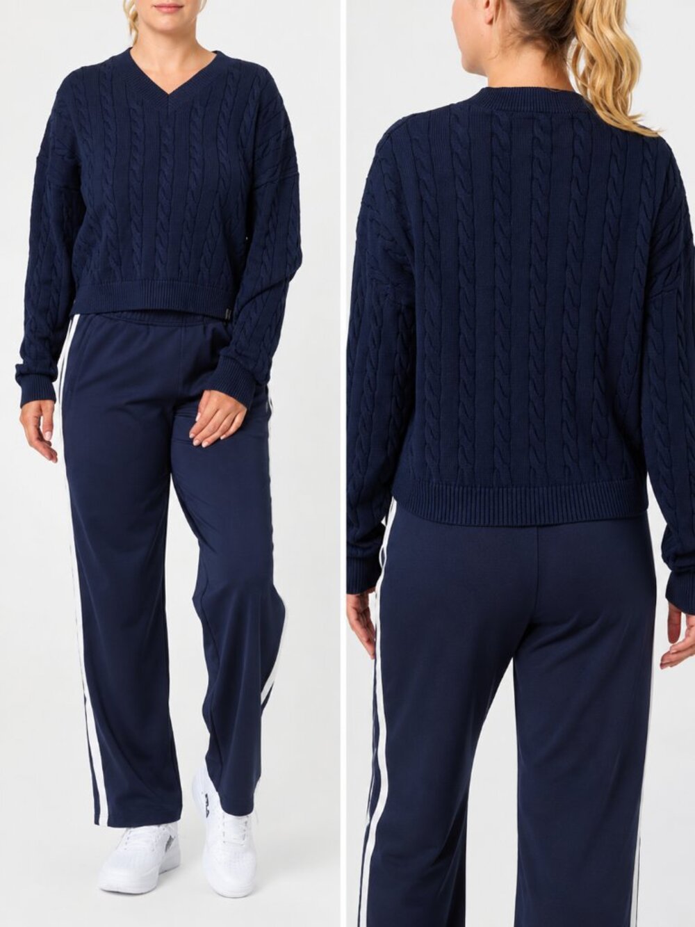 Fila Baseline Chunky V Neck Sweater Navy Blue XL Knit Pullover NWT Women